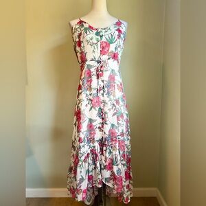 Nanette Lepore Pink  Green Floral High Low Dress boho cottage core romantic vibe